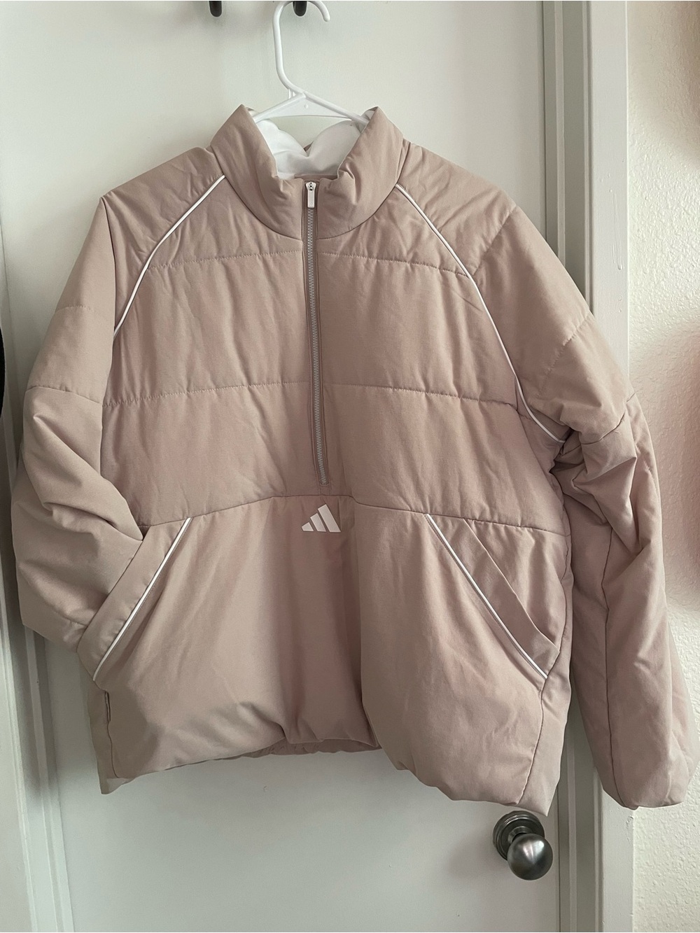 Adidas Beyond The Course Twist Weave Loose Puffer Quarter Zip Jacket Pull Over